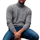 Рубашка мужская Базовая однотонная, теплая вязаная кофта с длинным рукавом и высоким воротником, зимняя блуза