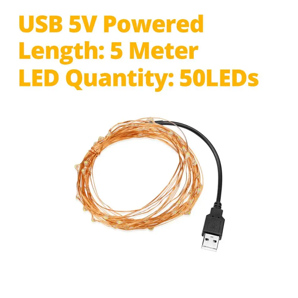 USB Port 5M 15 м, Рождественский светильник s, уличный светодиодный светильник, гирлянда, новогодний декор, светодиодный светильник, глобус, гирлянда, праздничные украшения - Испускаемый цвет: USB Port 5M