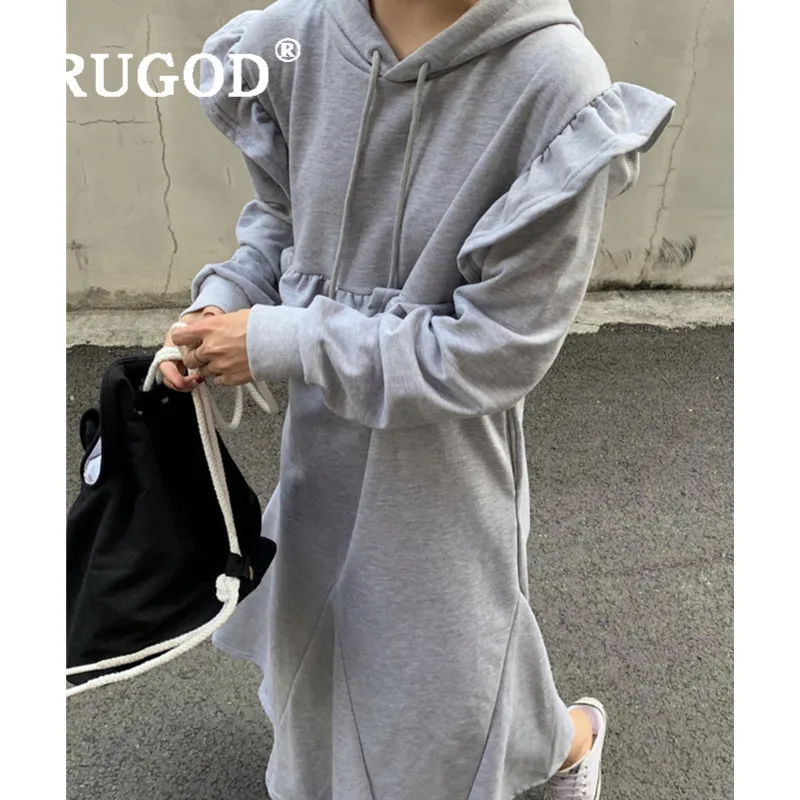 RUGOD женское платье-свитер с капюшоном плотные длинные платья рюшами корейская