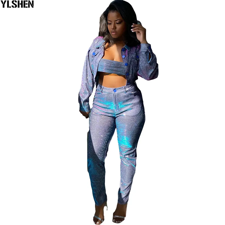 

Комплект из трех предметов, женское платье в африканском стиле, блестящий короткий топ, штаны, наряды для бега, спортивный костюм, африканск...