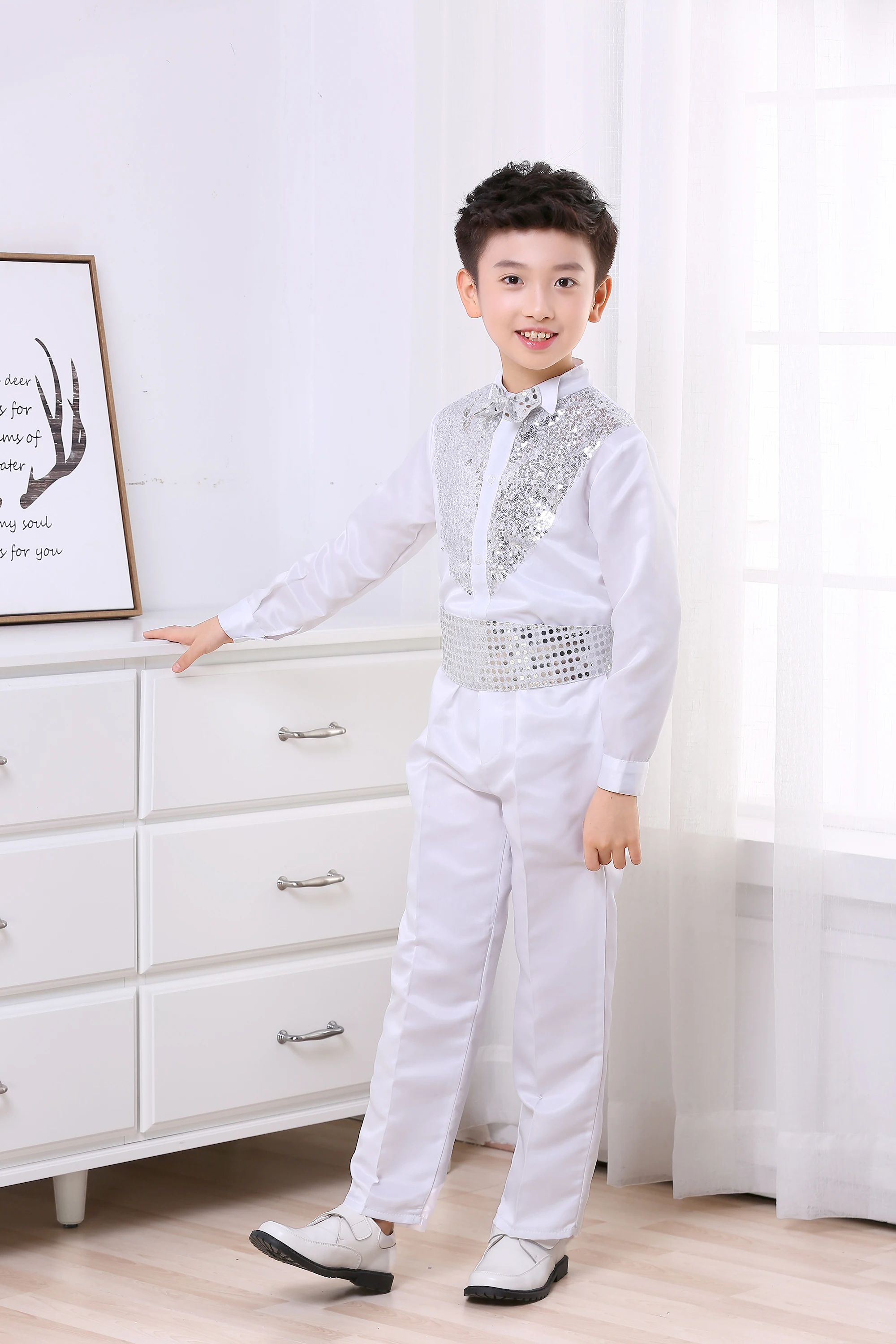 Детский костюм для хора джазовых танцев латиноамериканских с блестками длинным