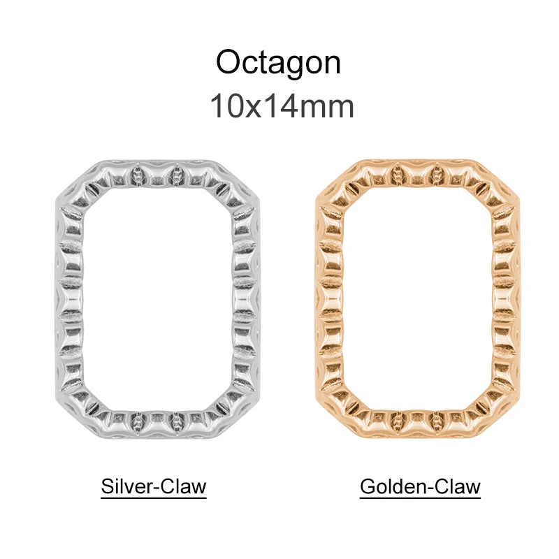 Octagon 10x14mm Отлично подходит все фигуры и размер пустой золотой и серебряный коготь для кристаллов Стразы Камни Diy ремесло в свадебное платье, одежда сшить - Цвет: Octagon 10x14mm