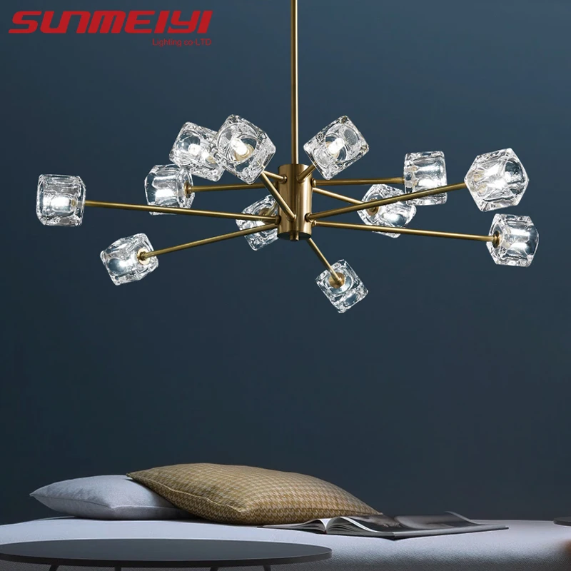 Медные светодиодные люстры светильник с хрустальным шариком Золотая подвесная