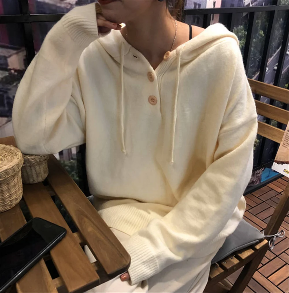 Women Sweater Spring Autumn Long Sleeve Solid Hooded Knitted Casual Pullover Plus Size Soft Jumpers sweter mujer | Женская одежда