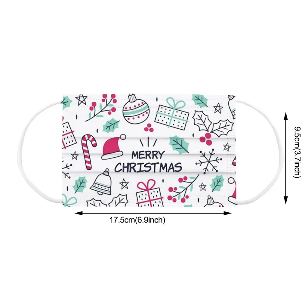 

50/100PCS Merry Christmas Cartoon Multicolor Printing Mask Adult Disposable High Quality Mask Industrial 3 Layer Non-woven