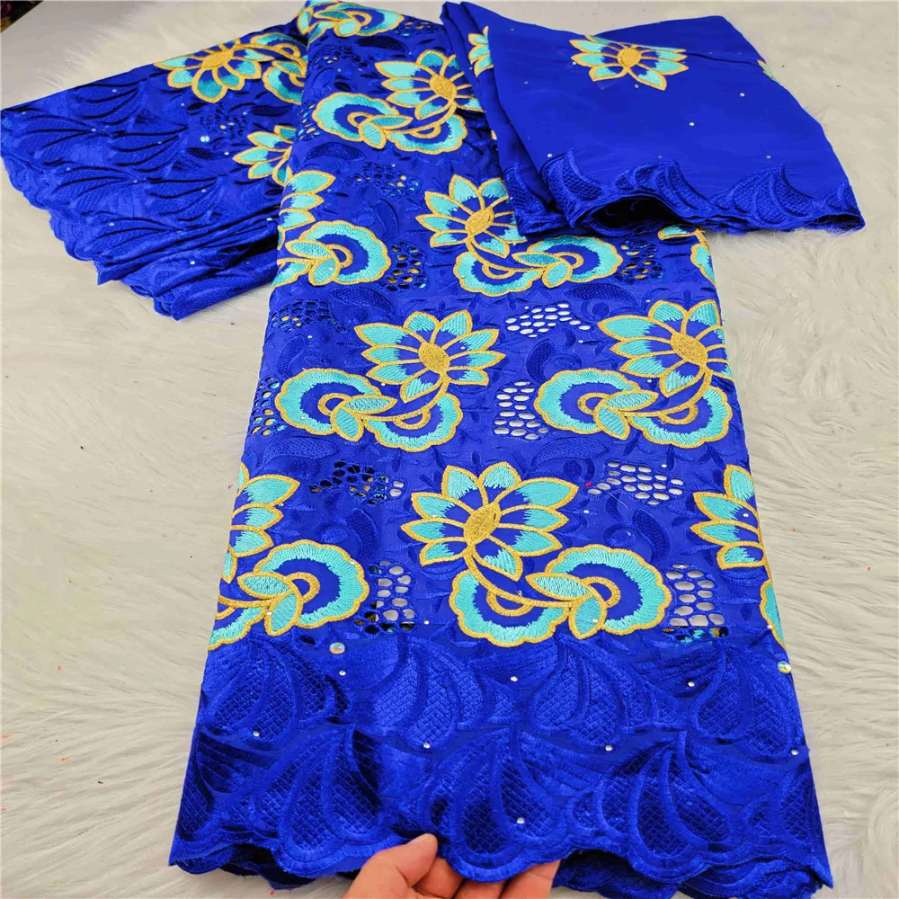 

Latest Blue Swiss Voile Lace Fabric 100% Cotton High Quality African French Fabrics For Wedding 5+2Yards/Lot HLC357 (1)