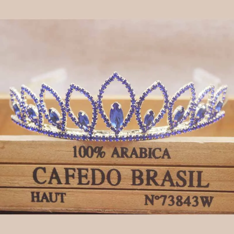 gold with blue Zerong Новейшие женские Стразы, Королевская корона невесты и диадемы, розовые, Синие стразы, Свадебная вечеринка, головной убор для волос, ювелирная тиара - Окраска металла: gold with blue