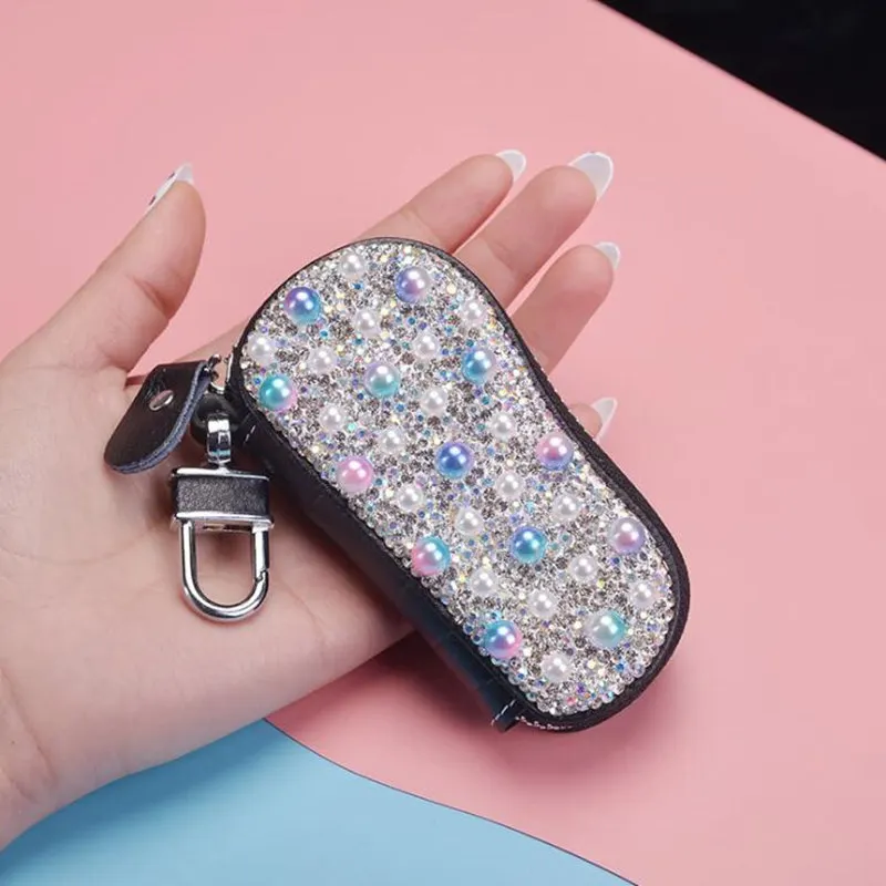 Роскошный чехол с алмазным жемчугом для автомобильного ключа из натуральной