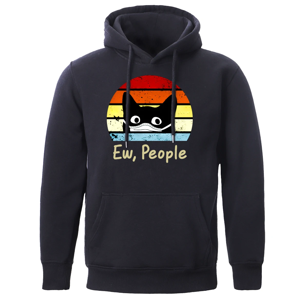 

Hot Sale Loose Vintage Sportwear Ew People Black Cat Mask Printing Male Hooded Coldproof Vogue Men Sweatshirt Big Size Hoodie