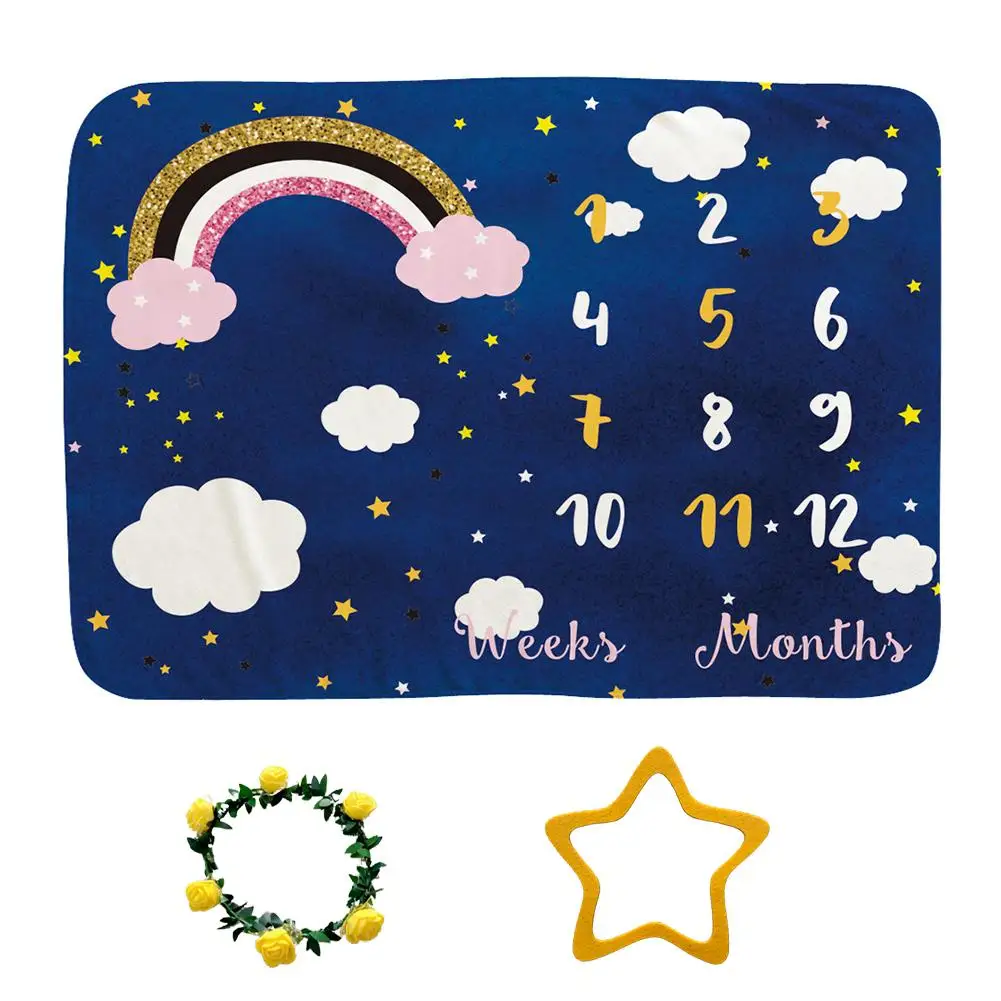 

Rainbow Print Flannel Baby Monthly Milestone Blanket Sleeping Wrap Photo Props
