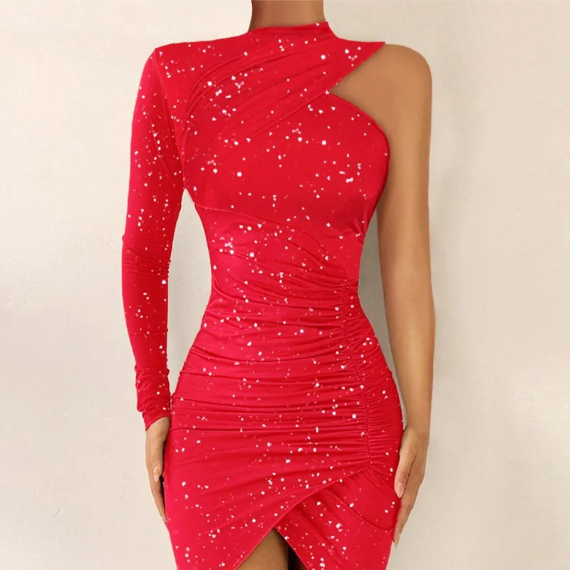 

Red Dress Women Fall 2021 New Mid-length Dress Sexy Solid Color Dress Female Elegant Evening Party Dresses