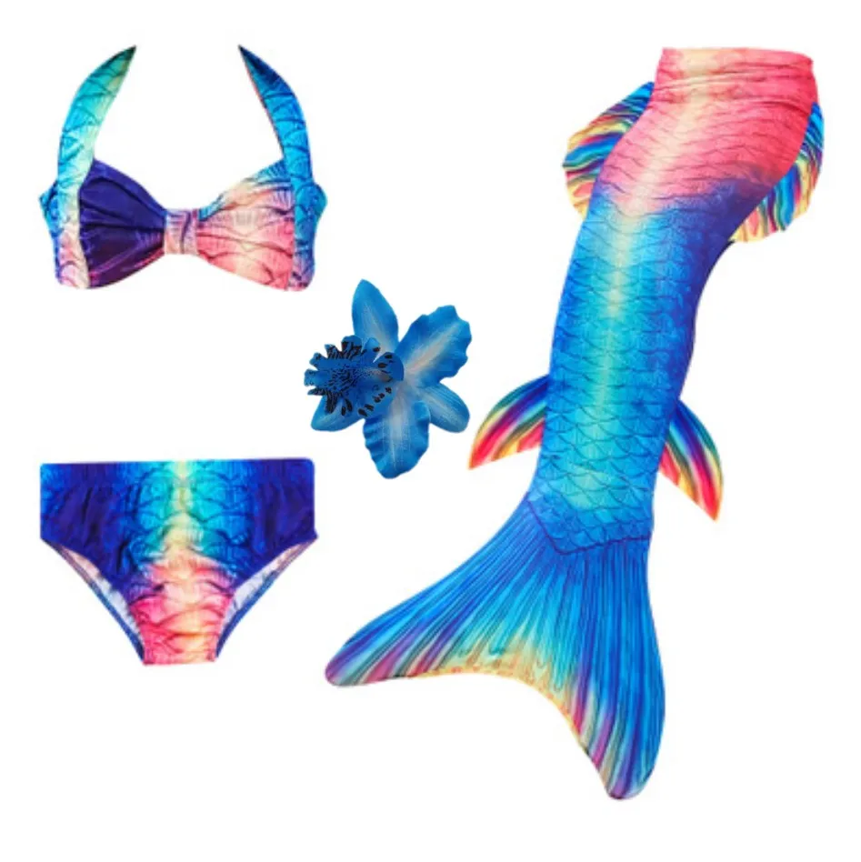 

NEW Kids Swimmable Mermaid Tail Girls Swimming Bating Suit Mermaid Costume Swimsuit Halloween Monofin Fin Goggle with Garland