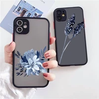 blue ink tree branch leaf art flower2 phone case for iphone 13 12 11 mini pro xr xs max 7 8 plus x matte transparent back cover