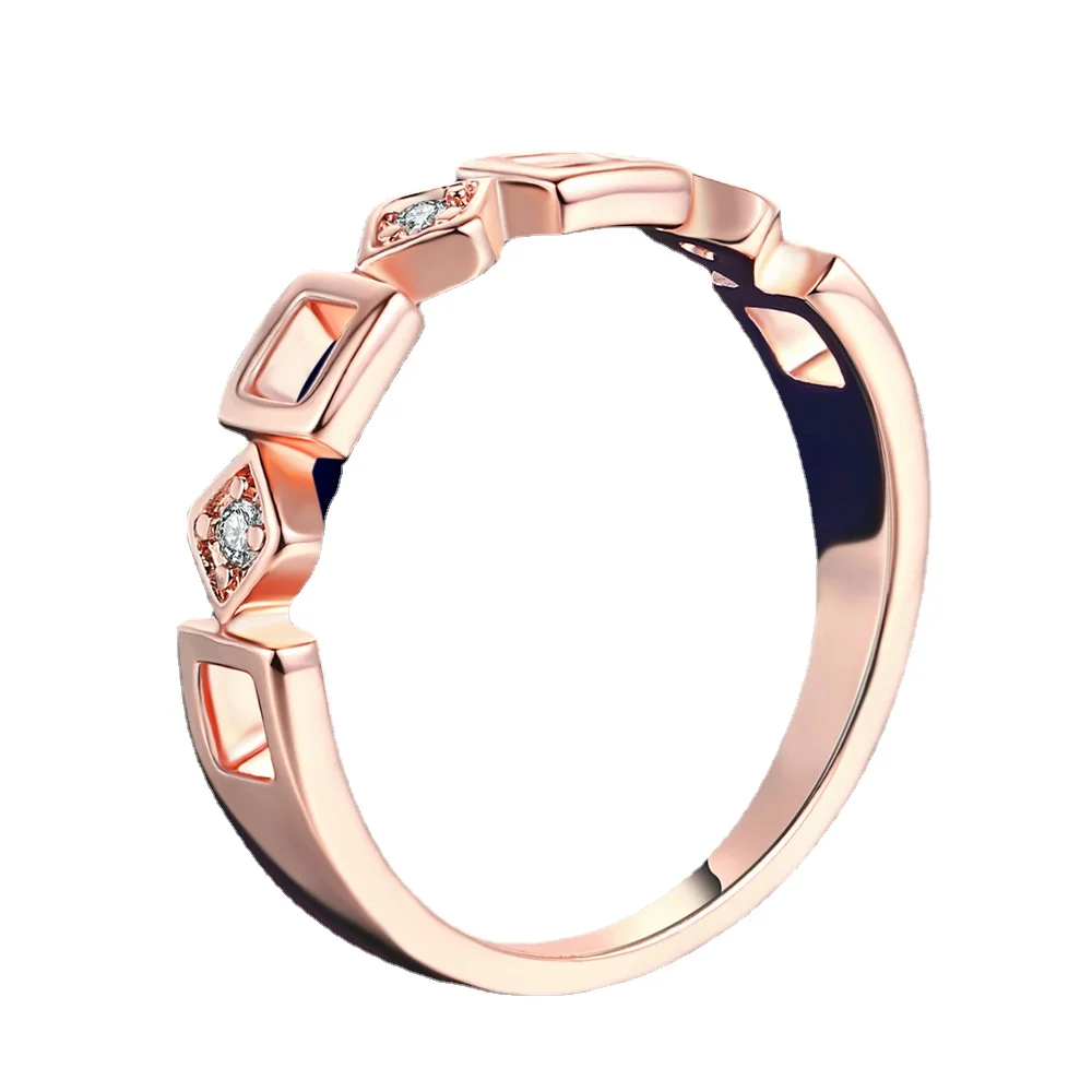 

Casual Style Rose Gold Color Cubic Zirconia Geometric Finger Rings Fashion Wedding Jewelry For Women Girls Party