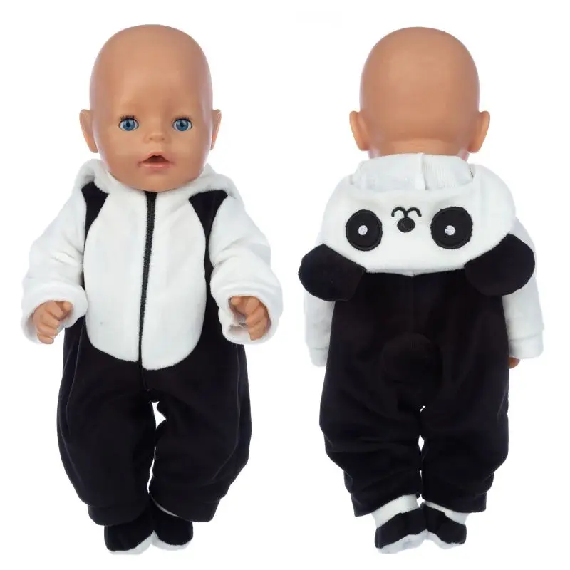 

2021 New Born New Baby Fit 17 Inch 43cm Doll Clothes Accessories Doll Black And White Plush Panda Clothes For Baby Birthday Gift