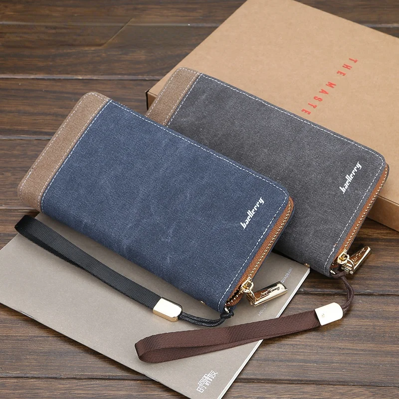 

Retro Canvas Clutch Bag Korean Men's Wallet Long Zipper Clutch Mobile Phone Bag