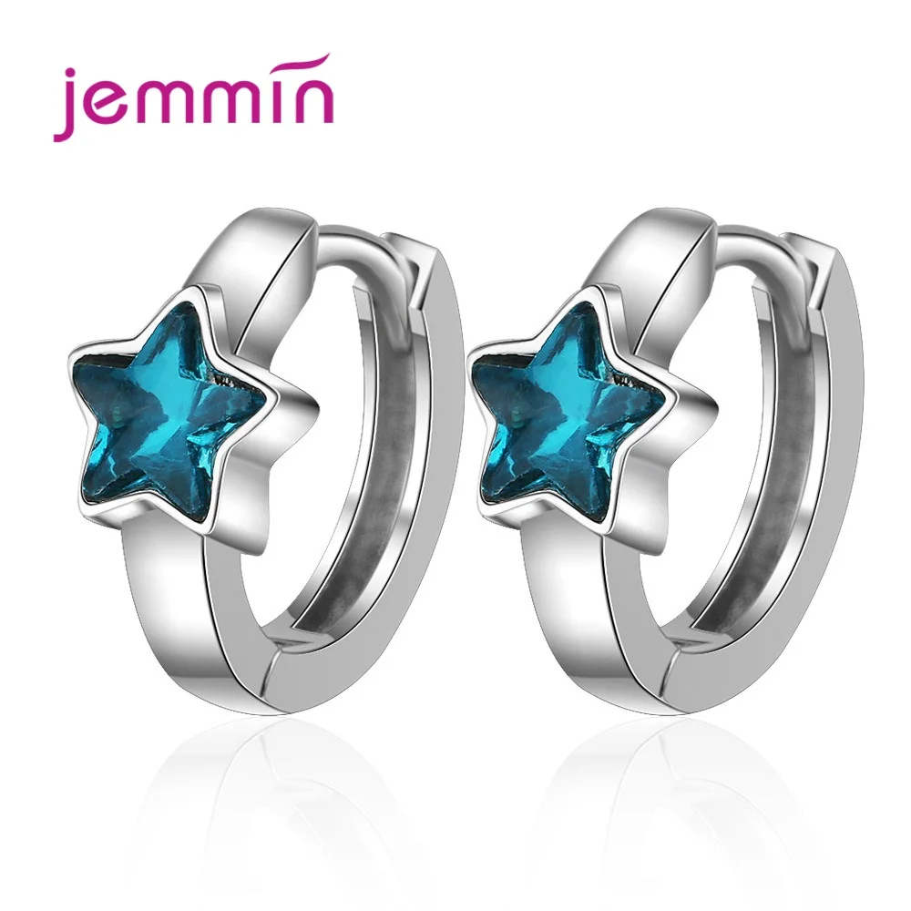 Привлекательные милые серьги-Обручи из стерлингового серебра 925 пробы с голубыми