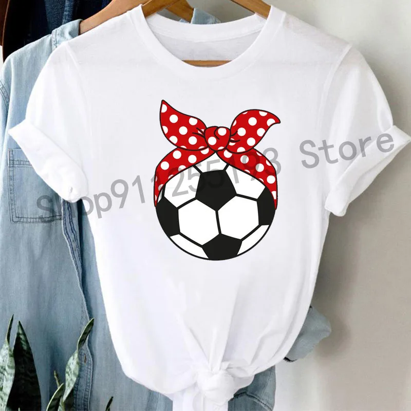 Red Bow Ball Print T Shirt Funny Women  Tshirt Ladies Causal Tops Cute Graphic Tee Shirt Ball Fan T-shirt Female Woman Tops Tees