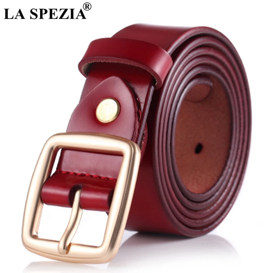 

LA SPEZIA Red Leather Women Belt for Jeans Casual Pin Buckle Belt Ladies Cowskin Female Waist Belts High Quality Accessories