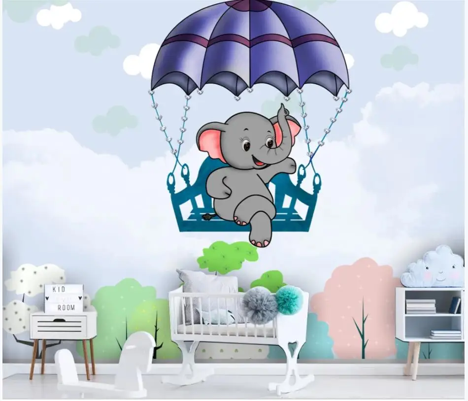 Пользовательские обои 3d фрески для стен 3 d детская комната рисованная слон белые
