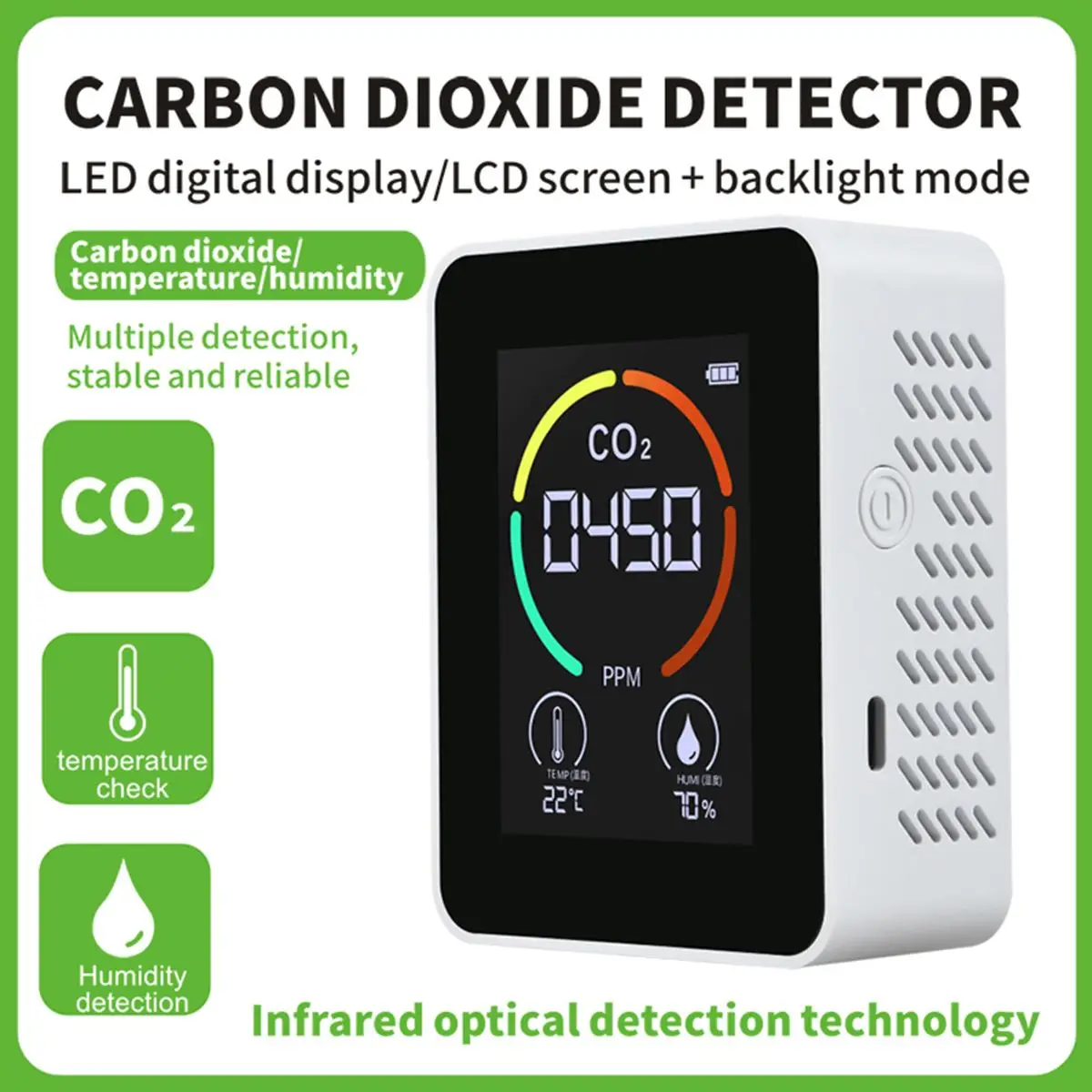 

3 в 1 для углекислого газа Сенсор тестер CO2 цифровой детектор Температура влажности Дисплей дома Портативный обнаружения качества воздуха