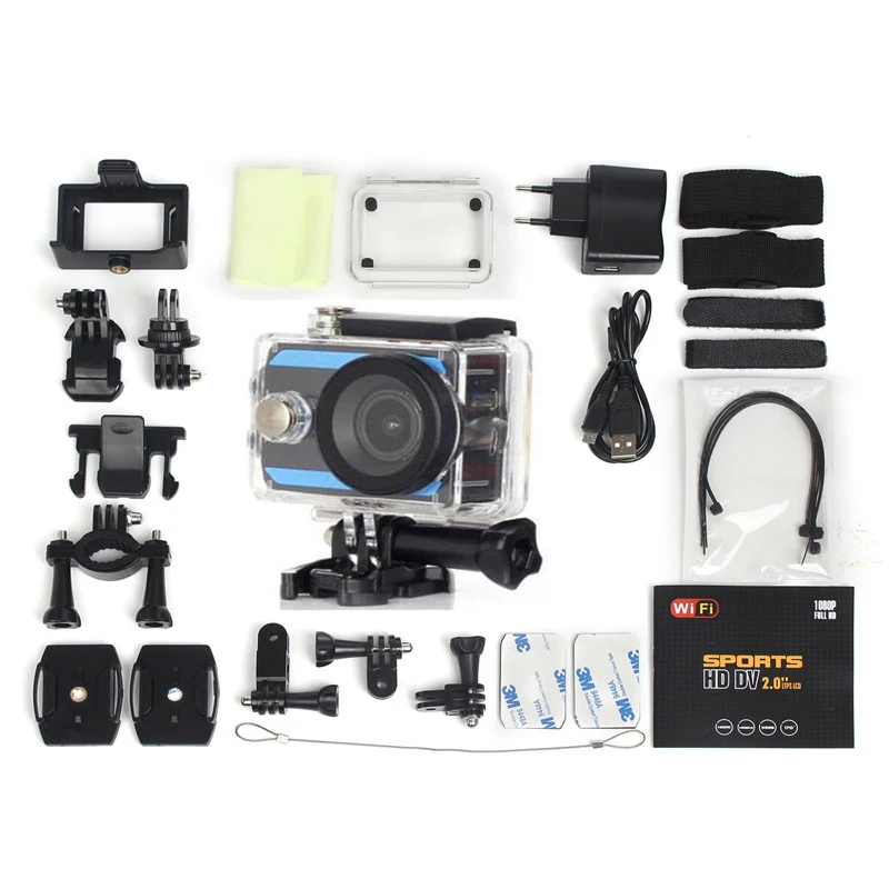 Синий Ультра HD 4K Экшн-камера wifi 2," экран 4K Спортивная камера 12MP 170 широкоугольный объектив Мини Шлем 30 м водонепроницаемая Спортивная DV камера - Цвет: Синий