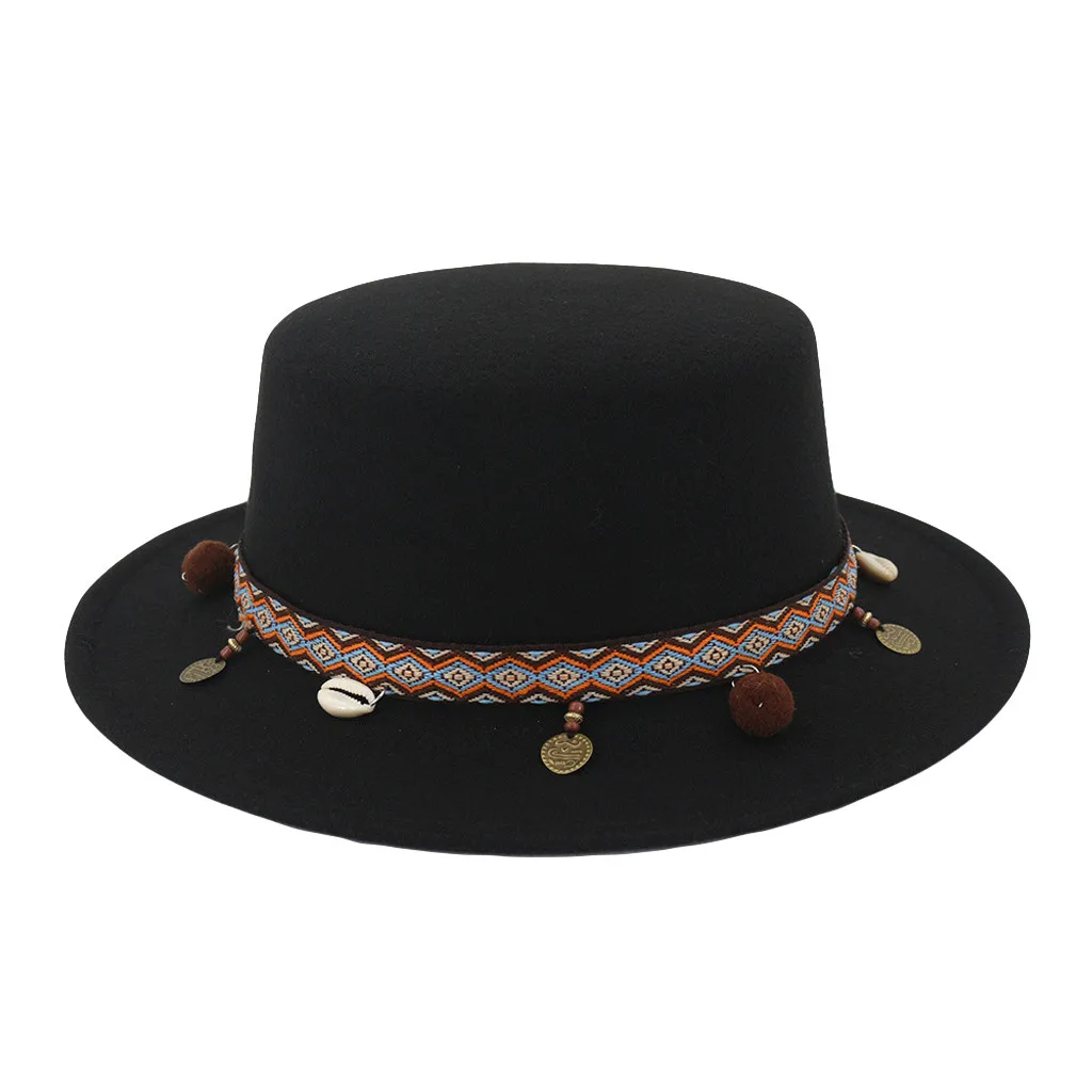 Fedora Cap Women Wide Brim Wool Belt Party Popular Simple Church Trilby Autumn Winter Fashion Casual Dome British Female Hat#C45 |