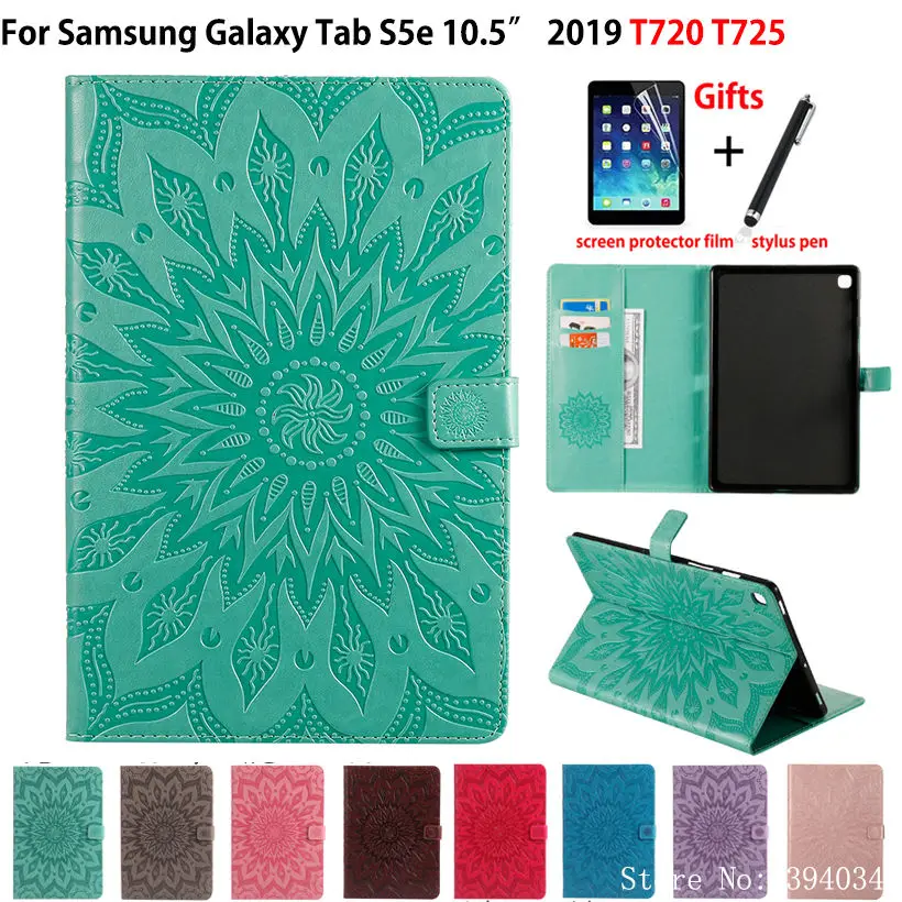 

SM-T720 Case For Samsung galaxy tab S5e 10.5 2019 SM-T725 T720 Smart Cover Funda Tablet Sun Embossed Flip Stand Skin Shell +Gift