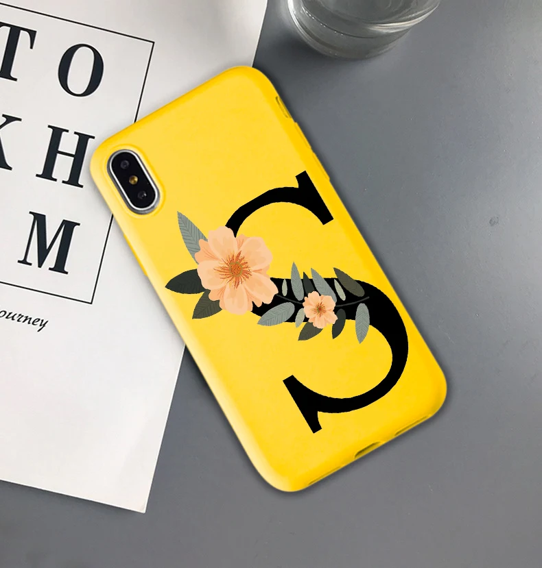 Матовый Мягкий ТПУ чехол для телефона с буквой монограммой P Q R S T желтого цвета