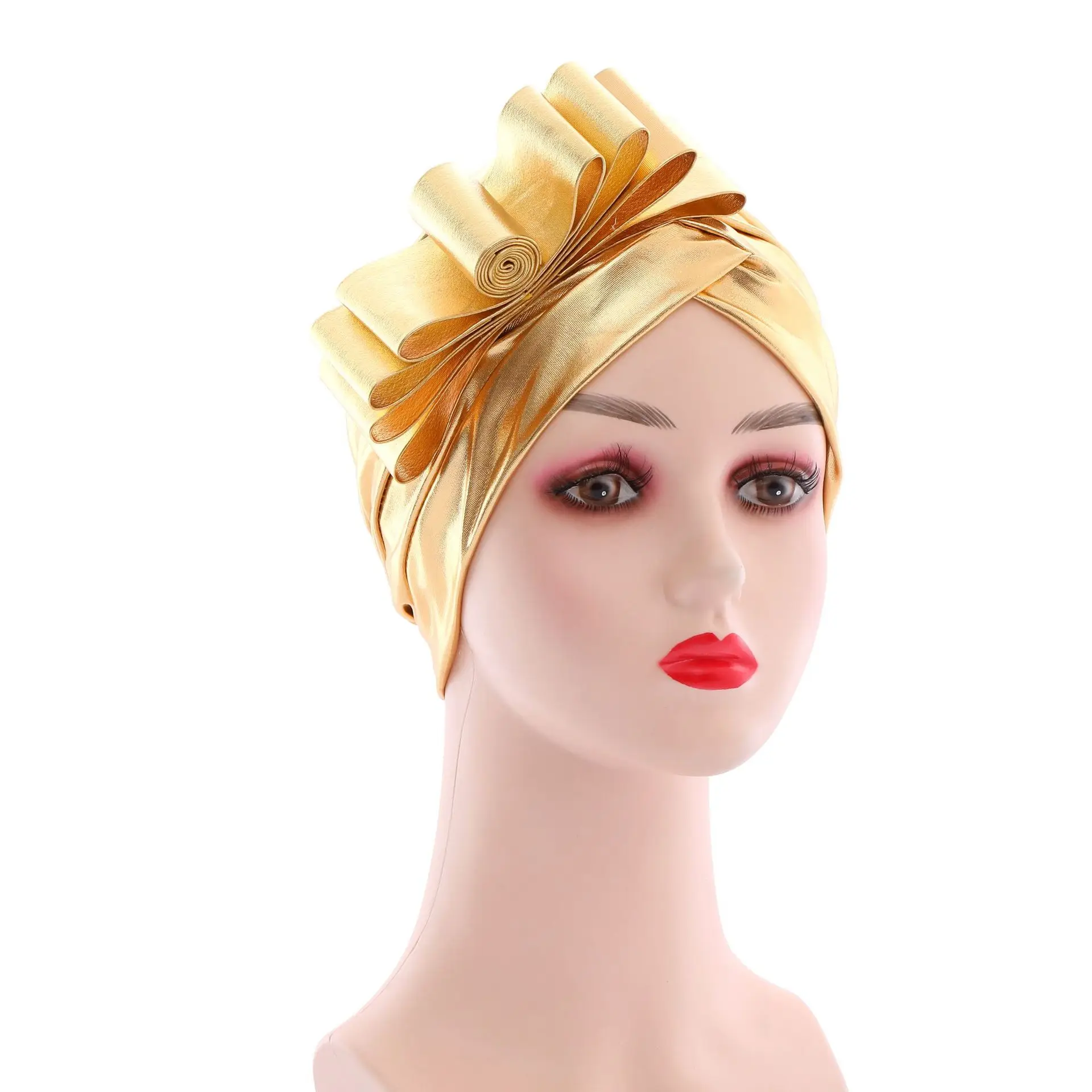 

robe africaine femme Turban Head Wrap Pre-Tied Bonnet Beanie Hat Sleeping Cap Headwrap affrican pattern golden African Hat