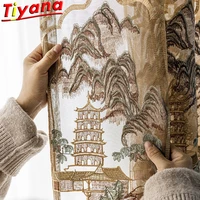chinese mountain embroidery tulle curtains for living room new arrivals coffee classic high quality gauzeyarn for bedroom vt