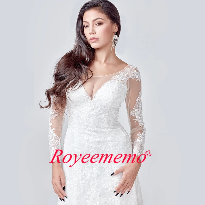 2022 Elegant Lace Appliques Long Sleeve Mermaid Wedding Dress Illusion Back Vintage Bridal Gown Vestido De Noiva Custom Made | Свадьбы и