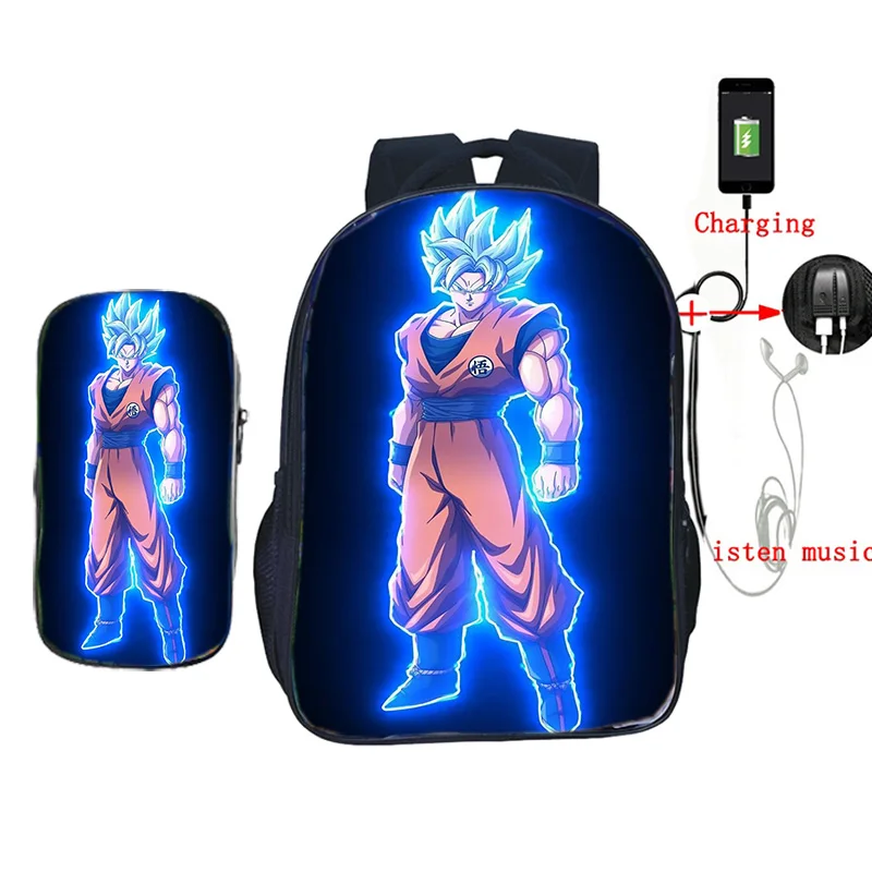 19 2 шт./компл. школьные сумки с пеналом аниме Dragon Ball Z рюкзак Гоку печать usb зарядка дорожные сумки для подростков - Цвет: 19