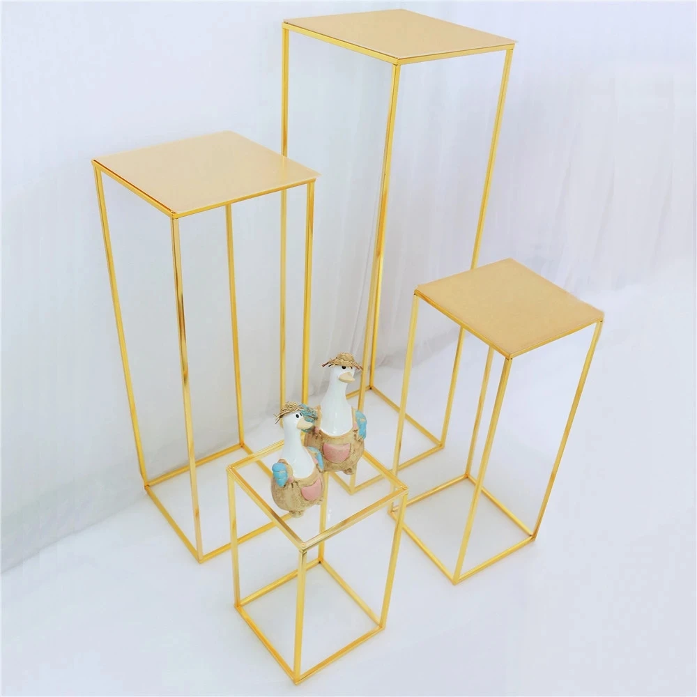 

Gold-Plated Wedding Centerpieces, Cuboid Flower Stand, Home Decoration Backdrop, Shiny Metal Iron Rectangle Frame, 4-8Pcs, New
