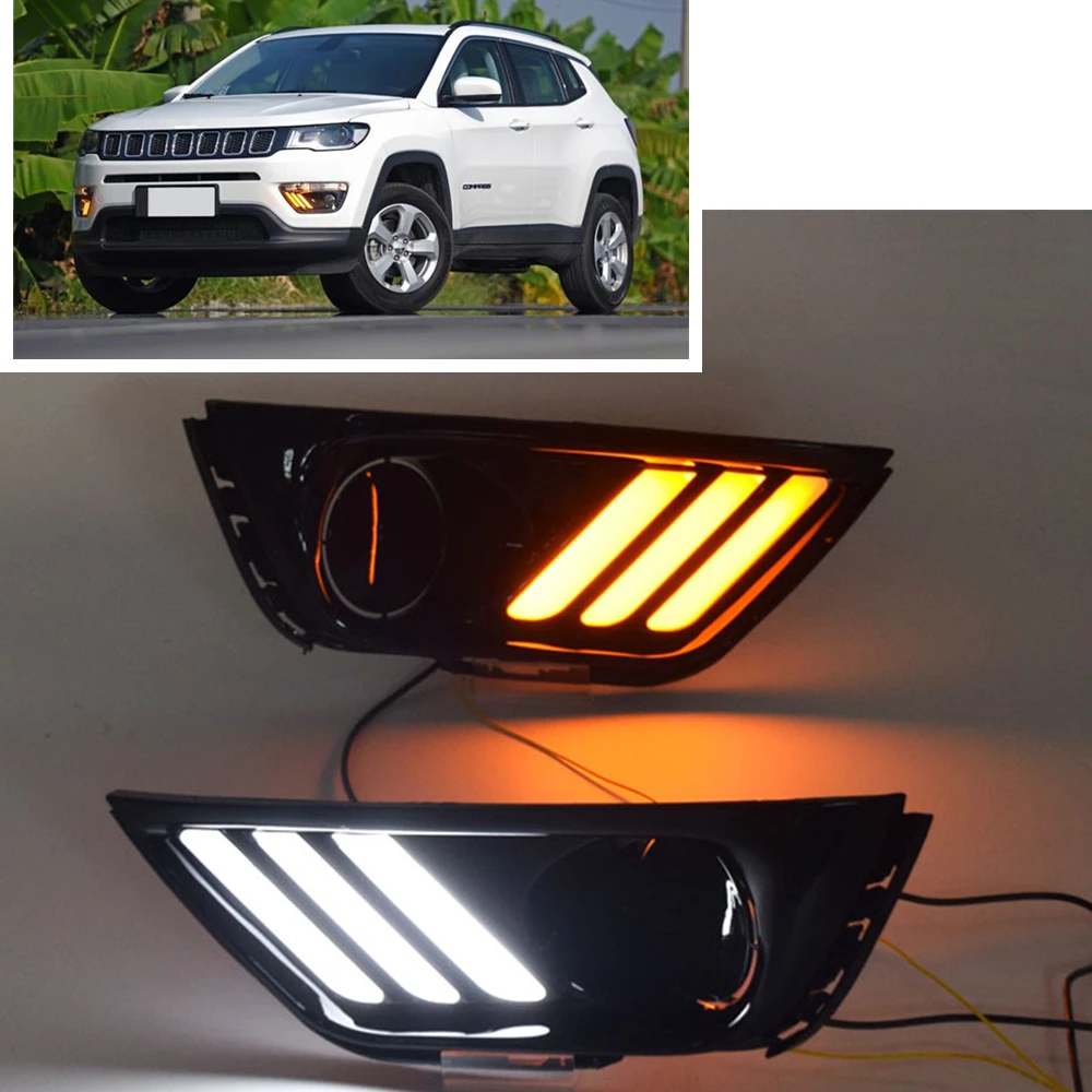 

For Jeep Compass 2017 2018 LED Daytime Running Day Light Car Front Bumper Air Vent Fog Lamp Bicolor Turn Signal Indicator Bulb