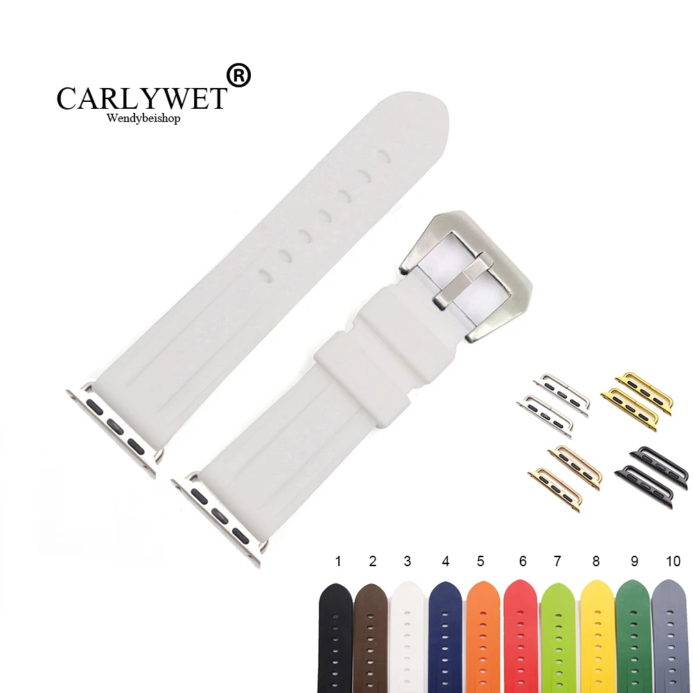 CARLYWET Fashion 38 40 42 44mm Pure Black Silicone Rubber Replacement Wrist Watchband Strap Loops For Iwatch Series 4/3/2/1