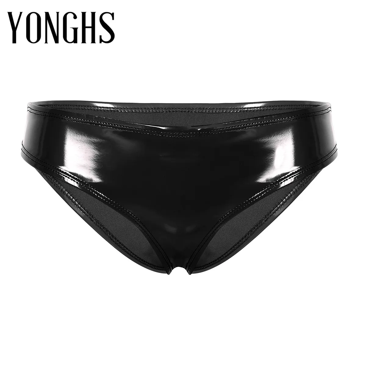 

Womens Lingerie Latex Mini Underwear Wet Look Patent Leather Hot Sexy Panties Low Rise High Cut Mini Bikini Thong Underwear