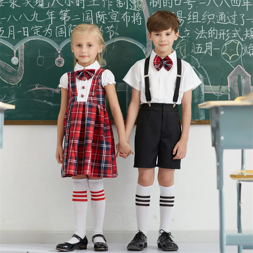 

Школьная форма для подростков, комбинезоны, детское японское корейское школьное платье для девочек и мальчиков, одежда джентльмена, клетча...