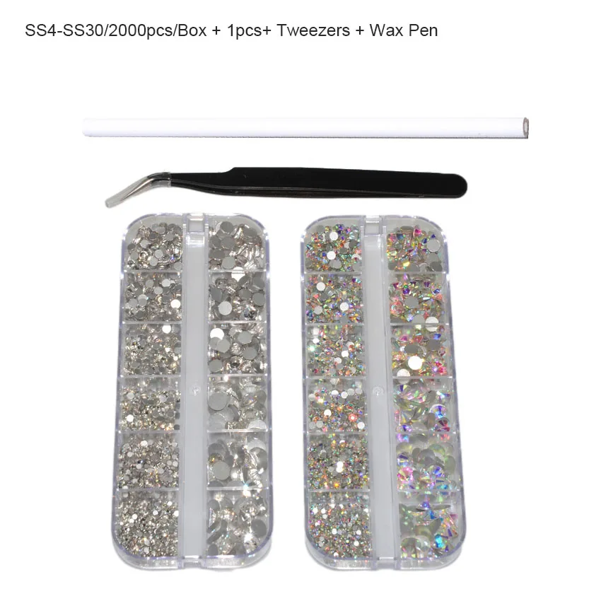 

Mix Size Nail Art Rhinestones Set Colorful Crystal Stones Non Hotfix Rhinestones For 3D Manicure Decoration 2000pcs/Box