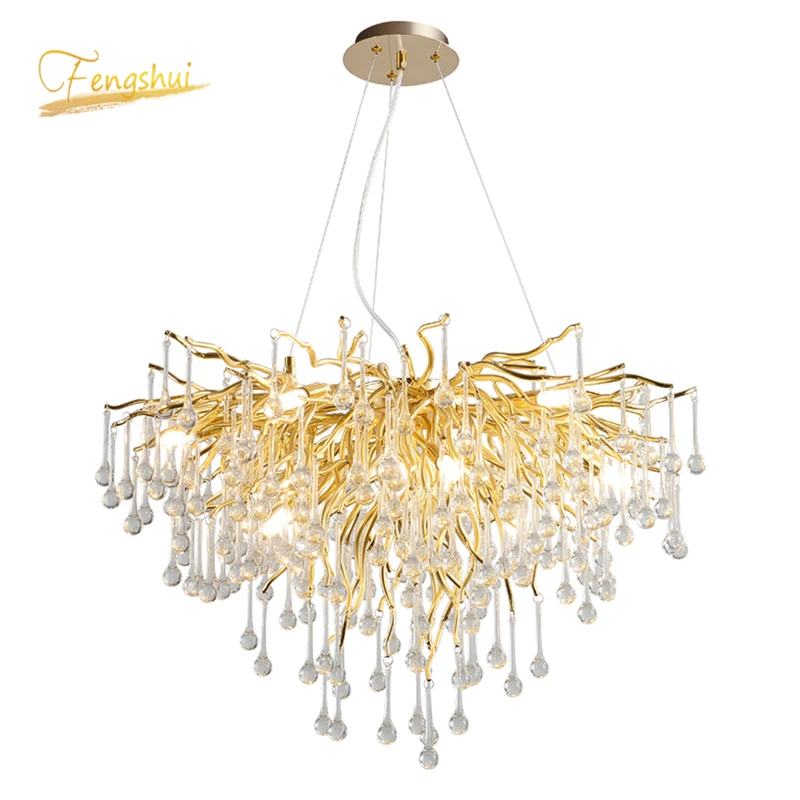 

Nordic Luxury Gold Crystal Chandelier LOFT Villa Large Lustre LED Chandeliers for Living Room Restaurant Lighting Luminaire
