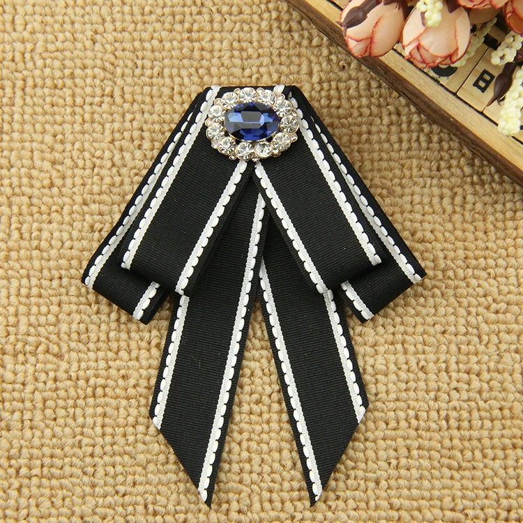 

Brand New Tie Bows Brooch Rhinestone Cloth Art Pins Brooches Ladies Broaches Collar Decoration Groom Blouse Jewelry Necktie