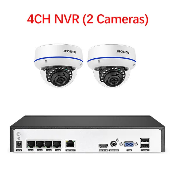 4CH NVR (2 Cameras) Techege H.265 4CH 1080P POE NVR аудио CCTV безопасности Системы 2/4 шт. 2MP POE IP Камера открытый Водонепроницаемый системы видеонаблюдения - Цвет: 4CH NVR (2 Cameras)