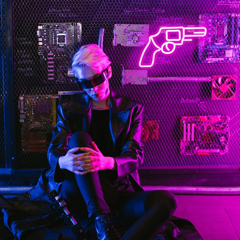 Wanxing Neon Sign Lights Pink Gun Pistol Shaped Wall Hanging Art Night Lamps For Bedroom Game Room Decor Usb Witch Switch | Освещение