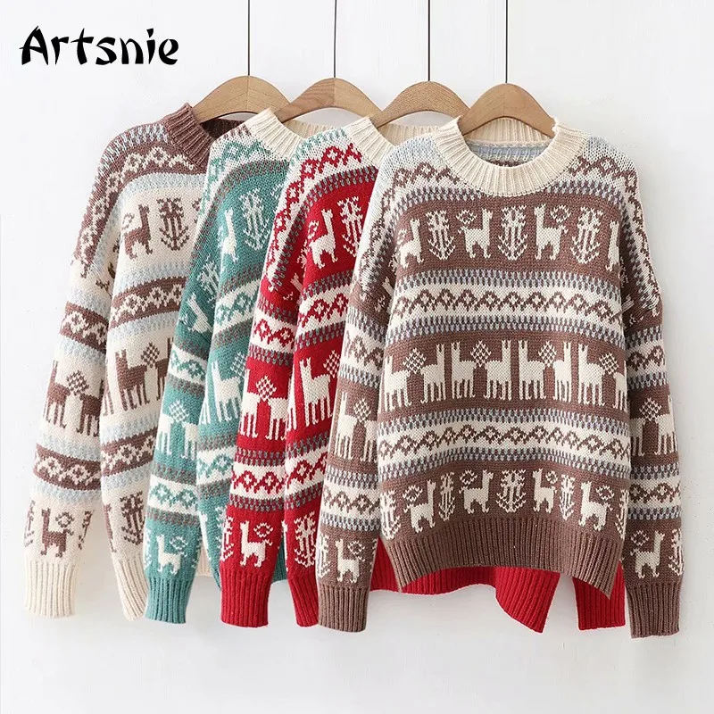 

Artsnie vintage casual sweaters for women autumn turtleneck long sleeve pull femme winter oversized warm sweaters jumper female