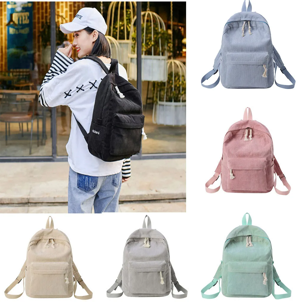 

Aelicy backpack women corduroy Casual Korean style backpack fashion school Bags Travel Bag for ladies mochila feminina drop ship