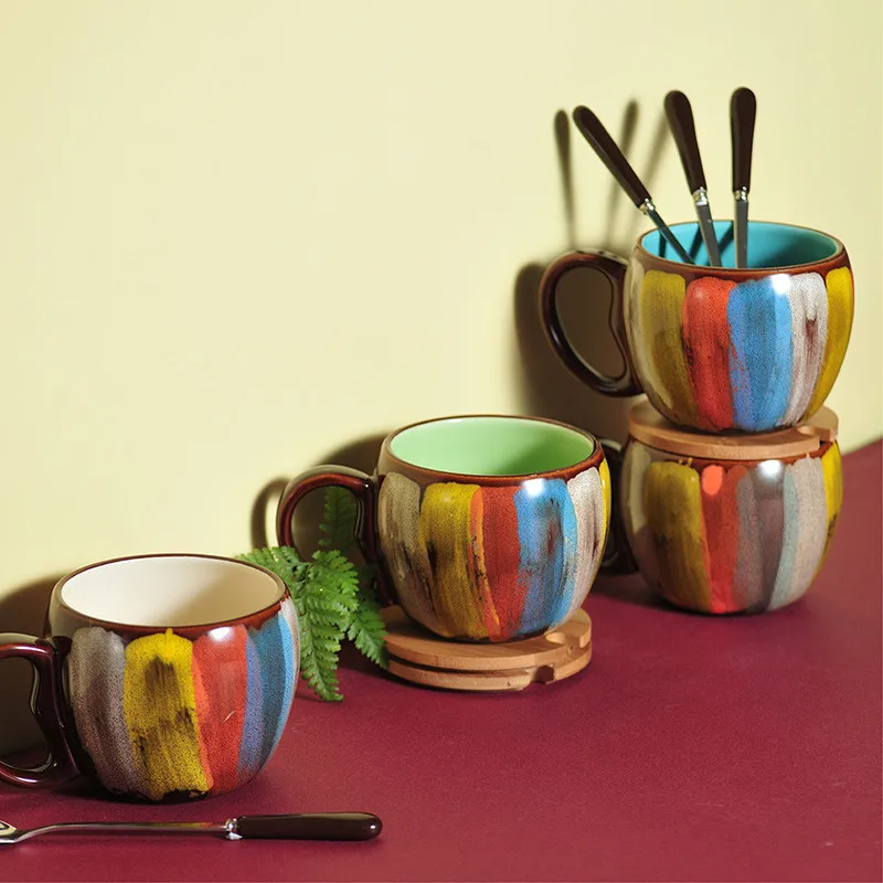 European Ceramic Coffee Mug with Lid and Spoon Set Hand Painted Breakfast Milk Cup Creative Household Light Luxury Teacups | Дом и сад