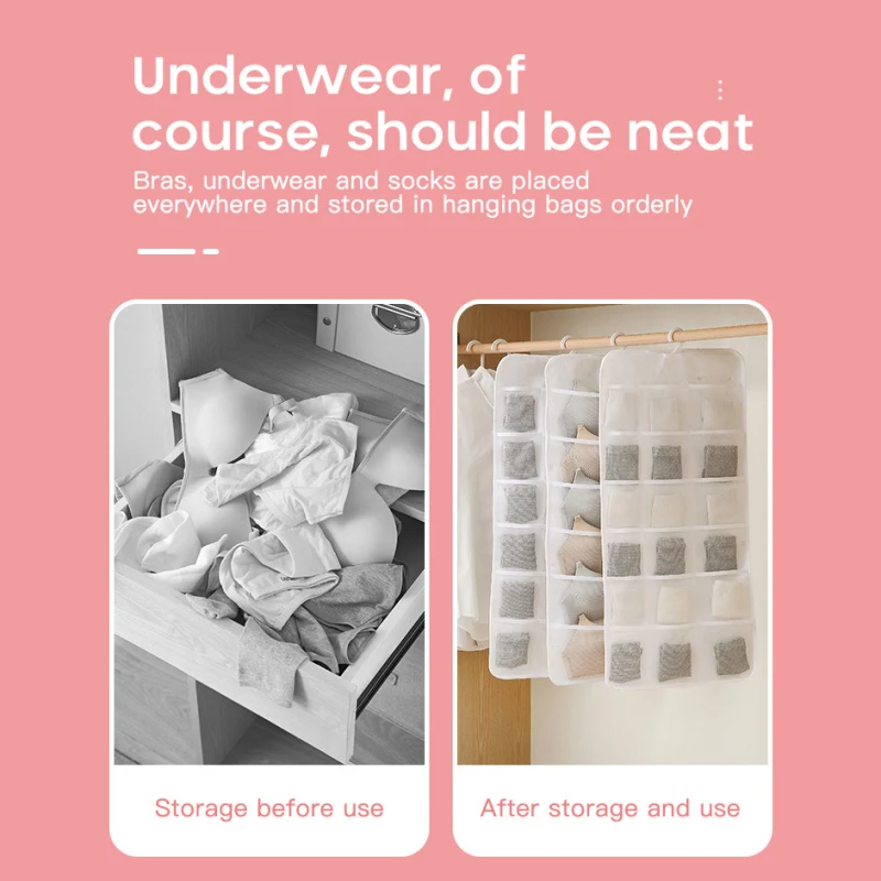 

16 Pockets Socks Bra Underwear Hanging Organizer Tidy Rack Hanger Storage Door Bag For Bathroom Living Room Household Sundries
