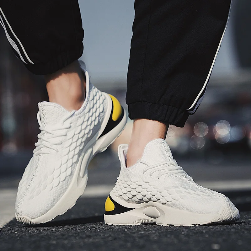 Спортивная Трикотажная обувь для бега мужские кроссовки цвет белый оригинальные