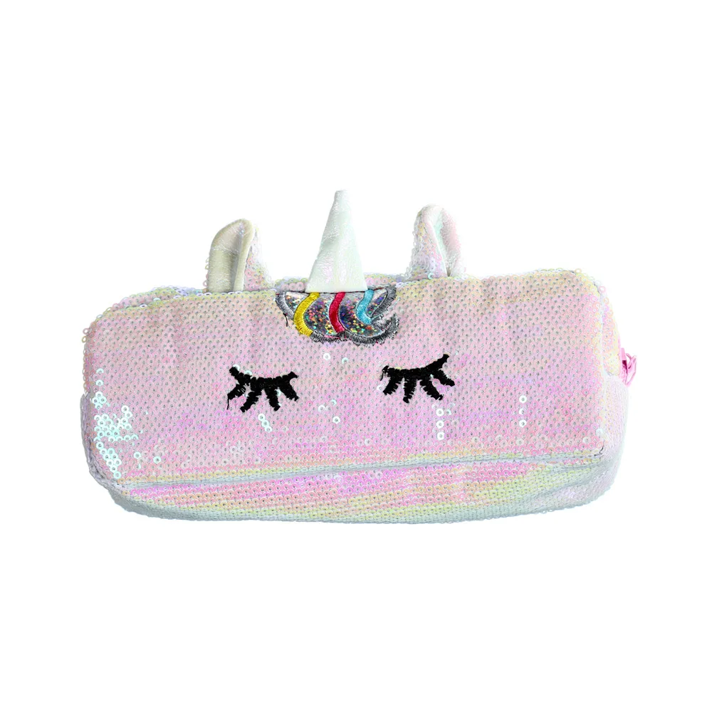 Pink White Девушка блестки Единорог косметичка для женщин милый макияж сумки косметический чехол для путешествий студенческий мультфильм карандаш сумка PU молния косметичка - Цвет: Pink White