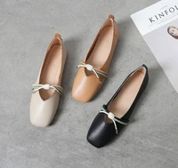 large size summerspring ballet shoes lady flat heel shoes bowknot pu leather soft sole women flats black square head boat shoes